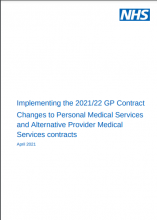 Implementing the 2021/22 GP Contract Changes to Personal Medical Services and Alternative Provider Medical Services contracts